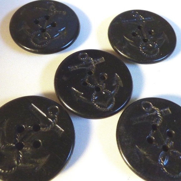 VTG Lot of 5 Black Bakelite Nautical Navy Anchor Rope Sailing 1.25" Coat Button - Picture 3 of 7